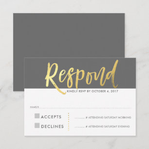Invitation RÉPONSE RSVP RÉPONSE fausse or type gris