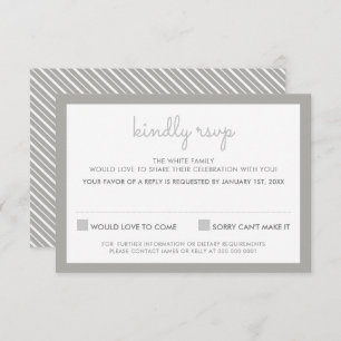 Invitation RÉPONSE RSVP RÉPONSE simple rayure motif gris