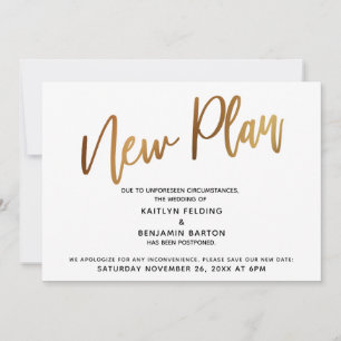 Invitation Report de mariage Annonce de "Nouveau Plan" Or