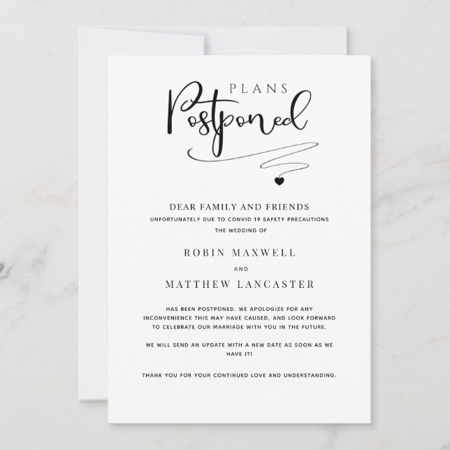 Invitation Report de mariage, annonce moderne simple (Devant)