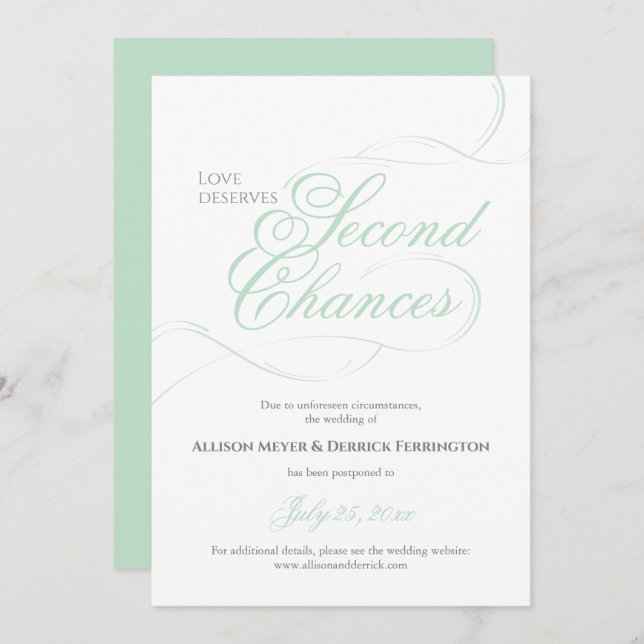 Invitation Report de mariage Green Second Chances (Devant / Derrière)