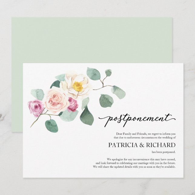 Invitation Report du Mariage floral Eucalyptus (Devant / Derrière)