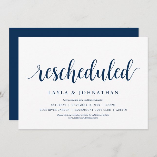 Invitation Reporté, changement de date de mariage (Devant / Derrière)