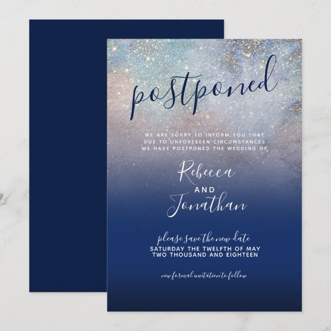 Invitation Reportée écrite par le Mariage Galaxy de la marine (Devant / Derrière)