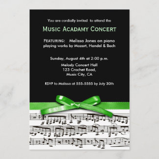 Invitation Représentation musicale noire et verte de