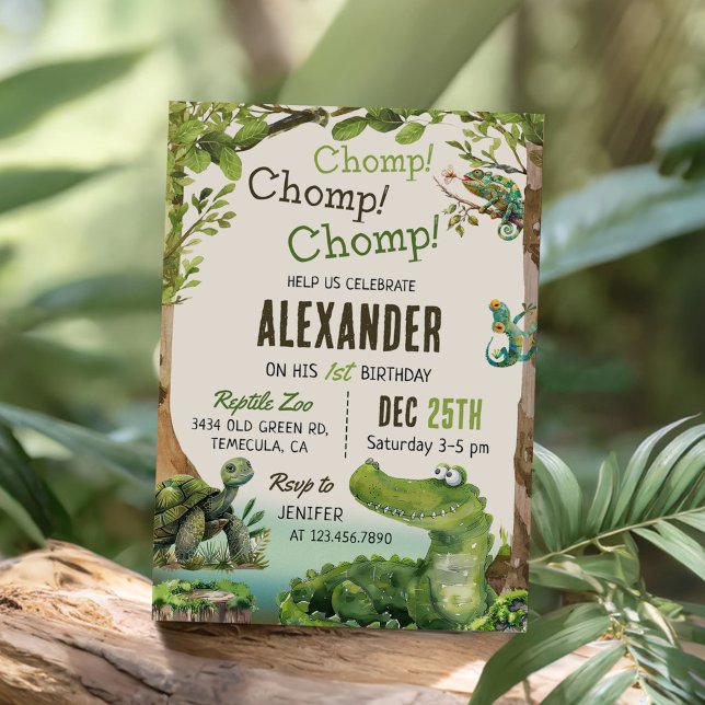 Invitation Reptile de marais 1er fête d'anniversaire (Créateur téléchargé)