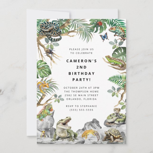 Invitation Reptile Slither Crawl Snake Turtle Birthday  (Devant)