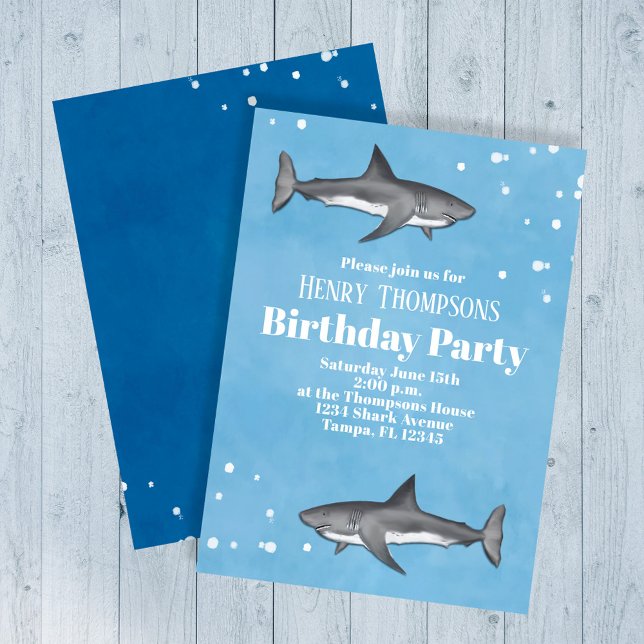 Invitation requin (Sharks birthday party custom invitations. )