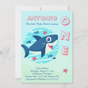 Invitation Requin bébé premier anniversaire sous la mer bleu