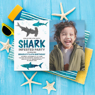 Invitation Requin infesté n'importe quel âge Photo fête d'ann
