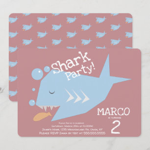 Invitation Requin mignon géométrique Poisson Anniversaire de