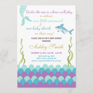 Invitation Requin Sirène Sous Le Baby shower Sea Twins