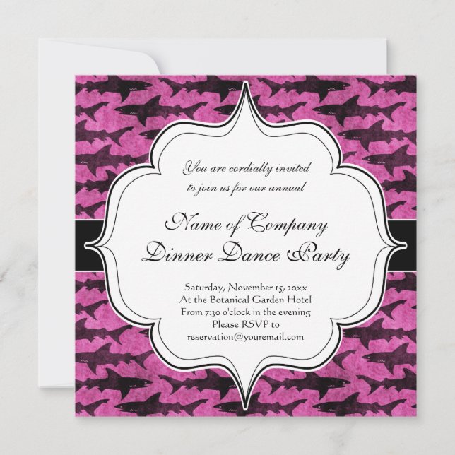 Invitation Requins filles rose chaud (Devant)