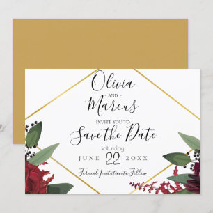 Invitation RÉSERVEZ LA DATE   Elégant Marsala Floral Bourgogn