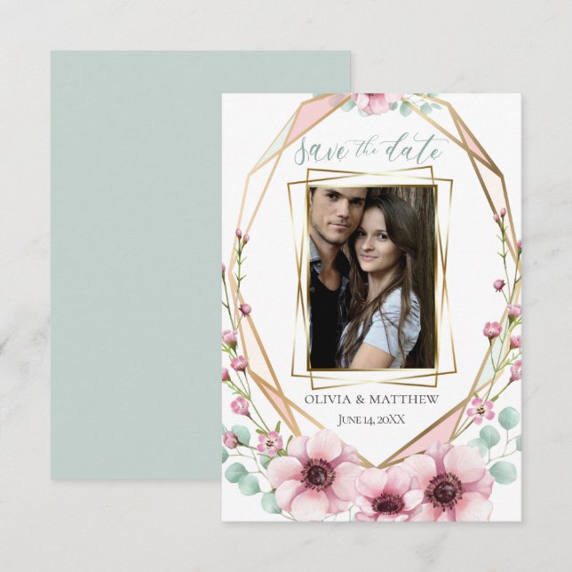 Invitation RÉSERVEZ LA DATE | Fleurs de printemps fraîches et (Devant / Derrière)