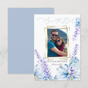 Invitation RÉSERVEZ LA DATE   Lavande d'aquarelle - bleu pous