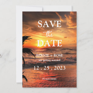 INVITATION RÉSERVEZ LA DATE MARIAGE PLAGE COUCHER DE SOLEIL