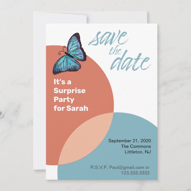 Invitation Réservez la date pour une fête surprise ou une soi (Devant)
