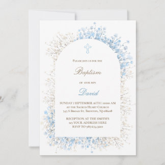 Invitation Respiration de bébé blanc bleu baptême de bébé gar