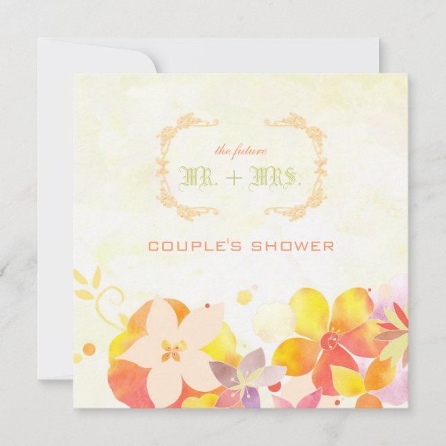Invitation Ressort Aquarelle Florale Mariage Douche Couple (Devant)
