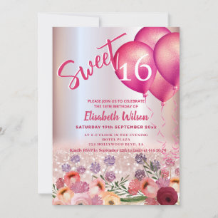 Invitation Ressort Boho floral Girlly ballon glittery