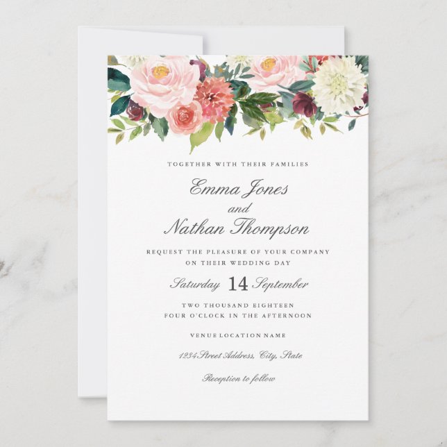 Invitation Ressort Botanique Aquarelle Mariage Floral (Devant)