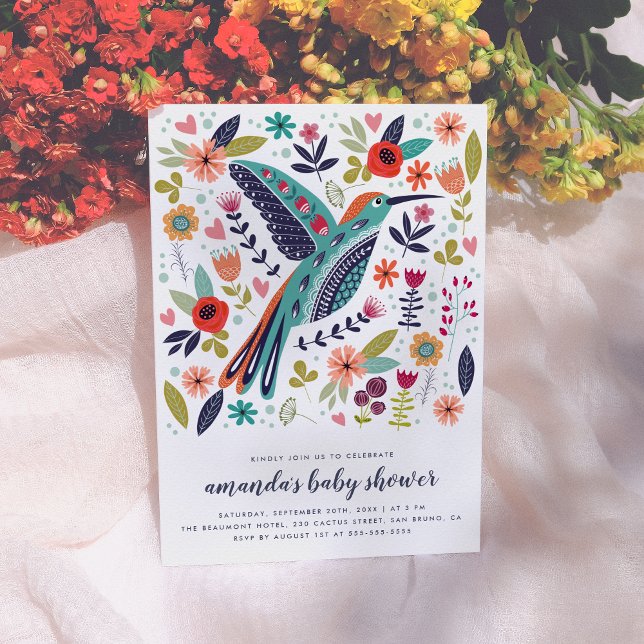 Invitation Ressort Colibri rose Floral Baby Girl Douche (Créateur téléchargé)