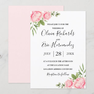 Invitation Ressort d'aquarelle florale / mariage rose d'été