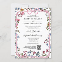 Ressort floral blanc moderne Mariage QR Code