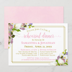 Invitation Ressort Floral rose Mariage répétition et dîner