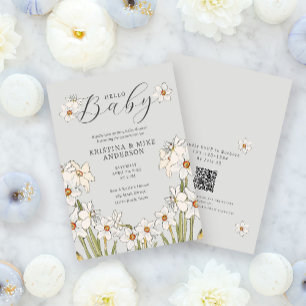Invitation Ressort jonc QR Code Hello Baby shower