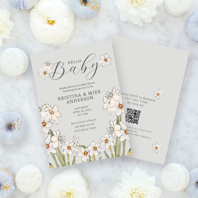 Invitation Ressort jonc QR Code Hello Baby shower (Créateur téléchargé)