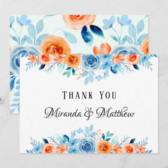 Invitation Ressorts bleu orange Mariage Merci (Devant / Derrière)