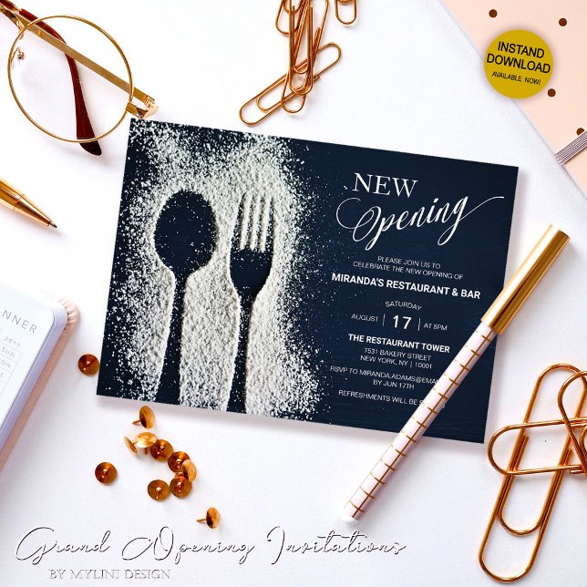 Invitation Restaurant de sucre en poudre blanche NOUVELLE ouv (Créateur téléchargé)