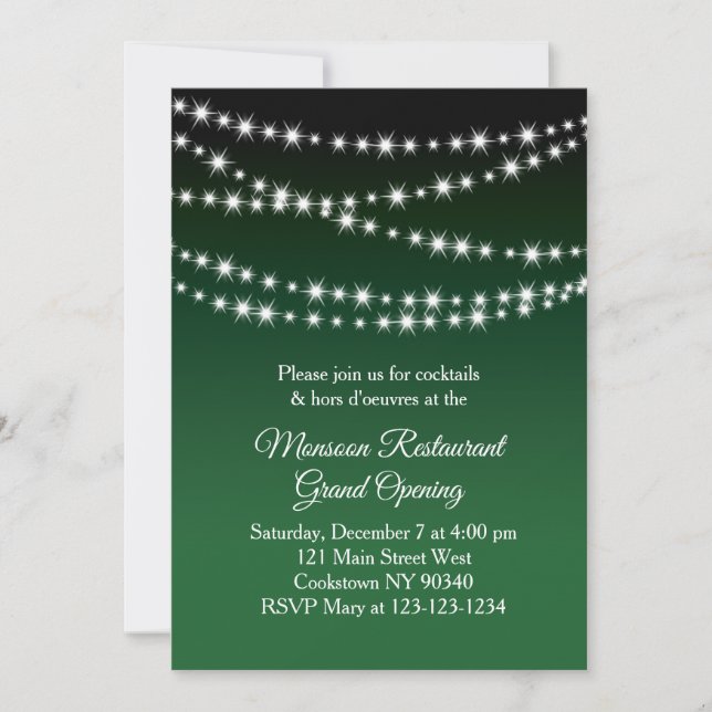 Invitation Restaurant Grand Ouverture Twinkle Lumière vert fo (Devant)
