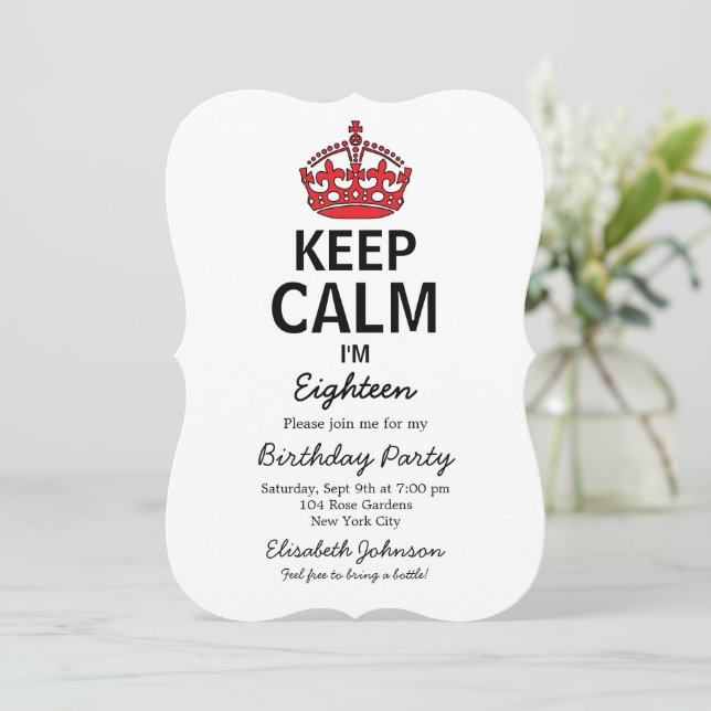 Invitation Restez calme dix-huitième anniversaire (Debout devant)