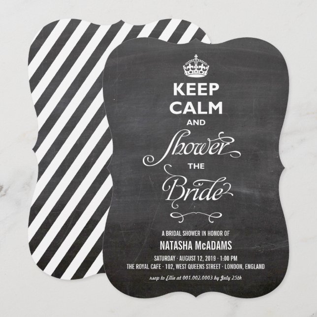 Invitation Restez Calme Et Douche La Mariée Drôle Chalkboard (Devant / Derrière)