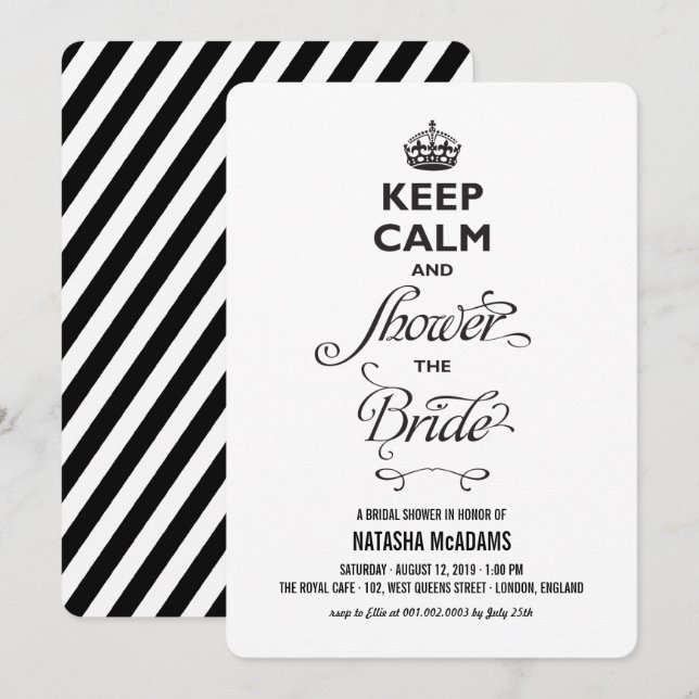 Invitation Restez Calme Et Douche La Mariée Fête des mariées  (Devant / Derrière)