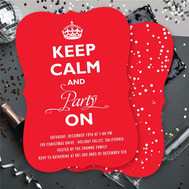 Invitation Restez Calme Et Fête Le Soir Du Nouvel An De Vacan (Keep Calm And Party On Funny New Year's Eve Party Invitation @ fat_fa_tin)