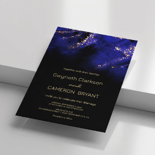 Invitation Résumé Bleu Royal et Or Alcool 