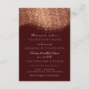 Invitation Résumé Pailleté Cuivre Rose Or Burgundy