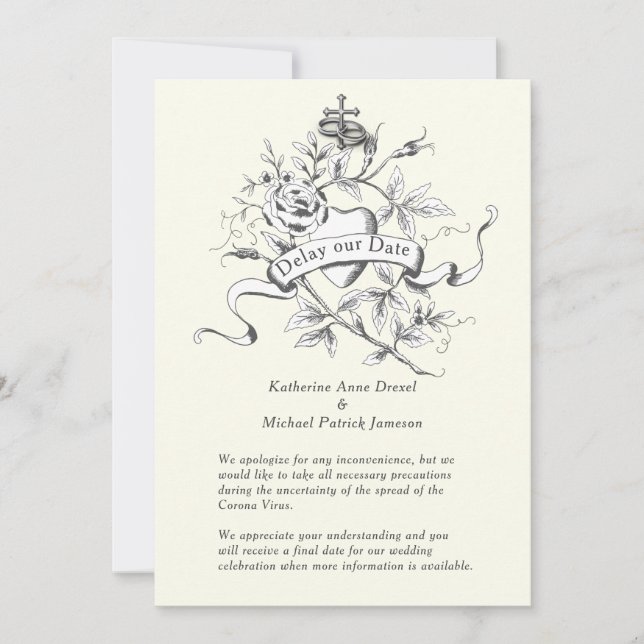 Invitation Retarder notre Mariage Date Croix Corona Virus (Devant)