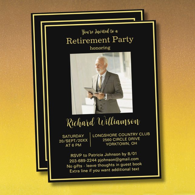 Invitation Retirement Party Elegant and Gold Photo  (Créateur téléchargé)