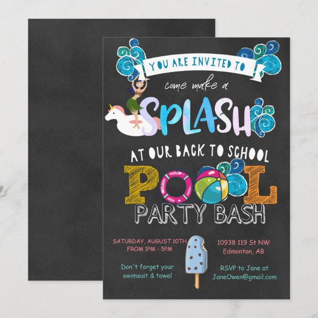 Invitation Retour à la fête de la piscine scolaire (Devant / Derrière)