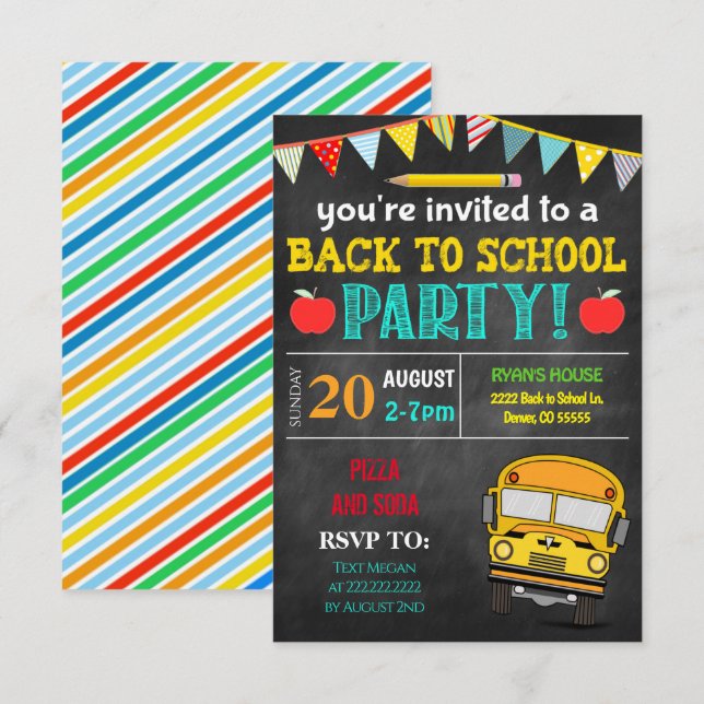 Invitation Retour À L'Invitation De La Fête À L'École (Devant / Derrière)