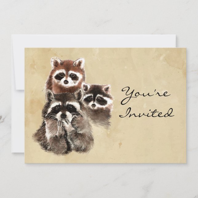 Invitation Retour à Nature Raccoons Animaux Anniversaire Invi (Devant)