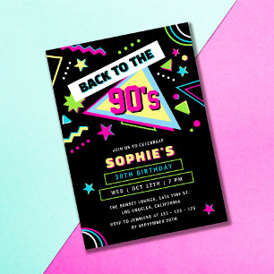 Invitation Retour néon aux années 90 Fête d'anniversaire 30 a