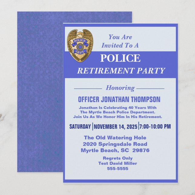 Invitation Retrait de la ligne bleue de la police et de l'ins (Devant / Derrière)