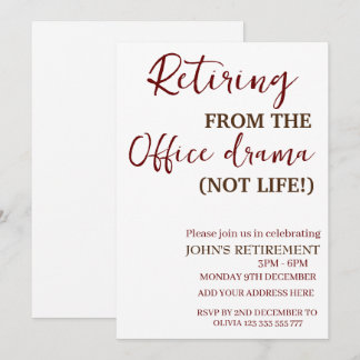Invitation Retrait du bureau drama drame retraite drôle