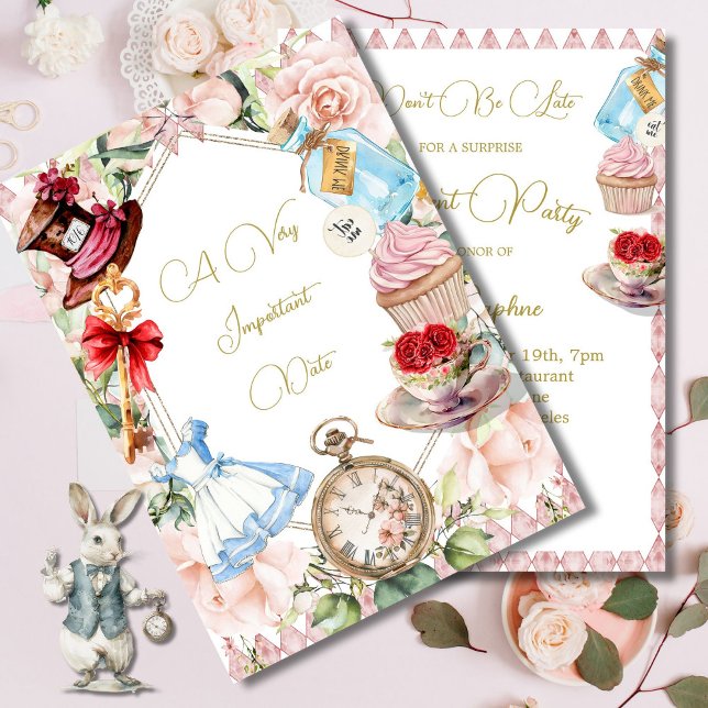 Invitation Retraite Alice Au Pays Des Merveilles Floral Rose (Créateur téléchargé)
